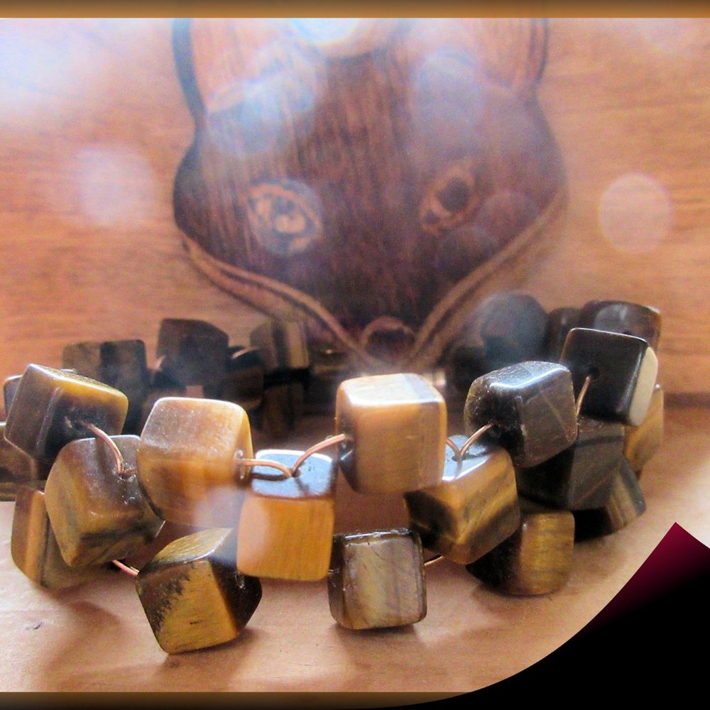 Foxy Tiger Eye Gemstone Chunky Cube Bracelet